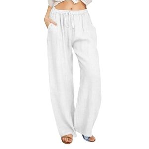 White Wide-Leg Drawstring Linen Pants NWOT